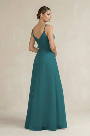 Ruched A - Line Chiffon Bridesmaid Dress with Slit in Pine - SHE IS ME Bridesmaid Dresses