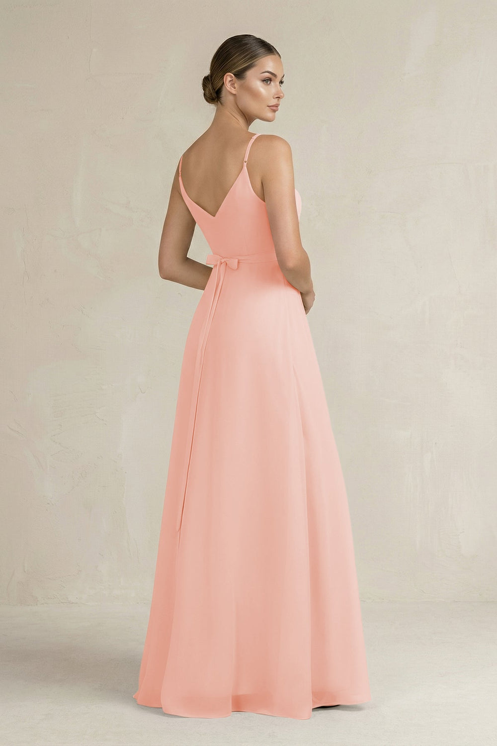 Ruched A - Line Chiffon Bridesmaid Dress with Slit in Rose Petal - SHE IS ME Bridesmaid Dresses