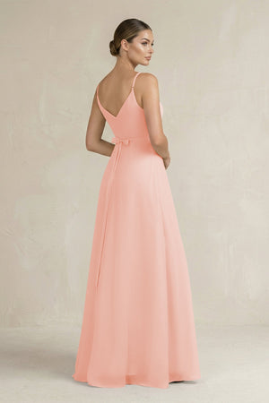 Ruched A - Line Chiffon Bridesmaid Dress with Slit in Rose Petal - SHE IS ME Bridesmaid Dresses