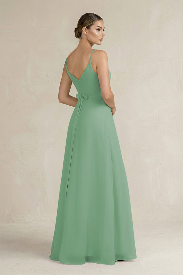 Ruched A - Line Chiffon Bridesmaid Dress with Slit in Sea Glass - SHE IS ME Bridesmaid Dresses