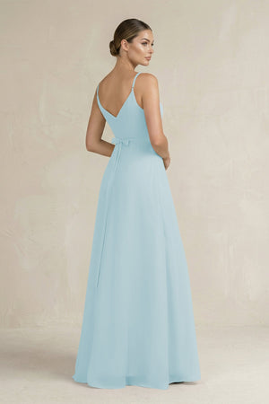 Ruched A - Line Chiffon Bridesmaid Dress with Slit in Sky Blue - SHE IS ME Bridesmaid Dresses