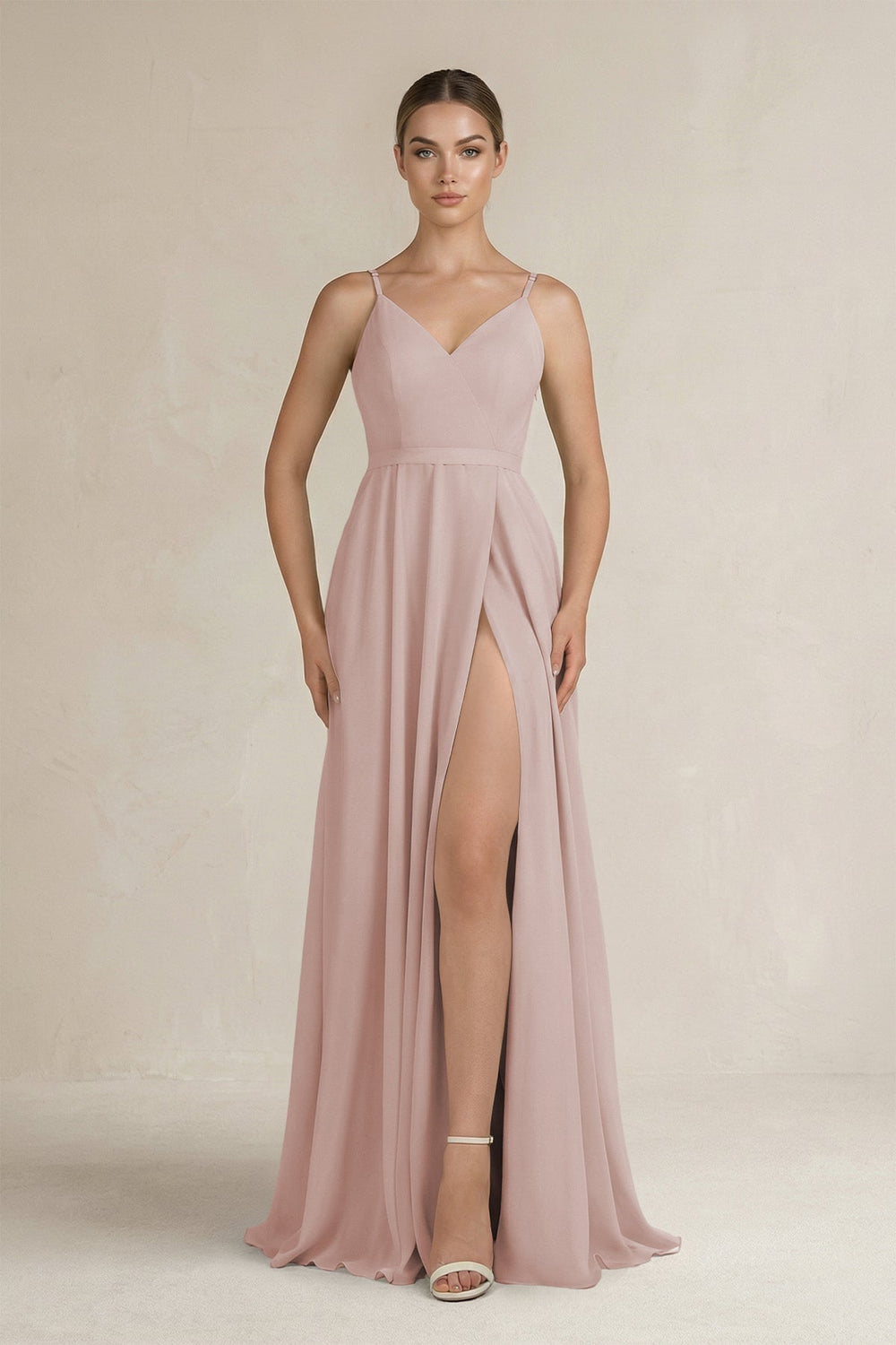 Ruched A - Line Chiffon Bridesmaid Dress with Slit in Toffee - SHE IS ME Bridesmaid Dresses