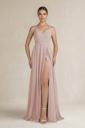 Ruched A - Line Chiffon Bridesmaid Dress with Slit in Toffee - SHE IS ME Bridesmaid Dresses