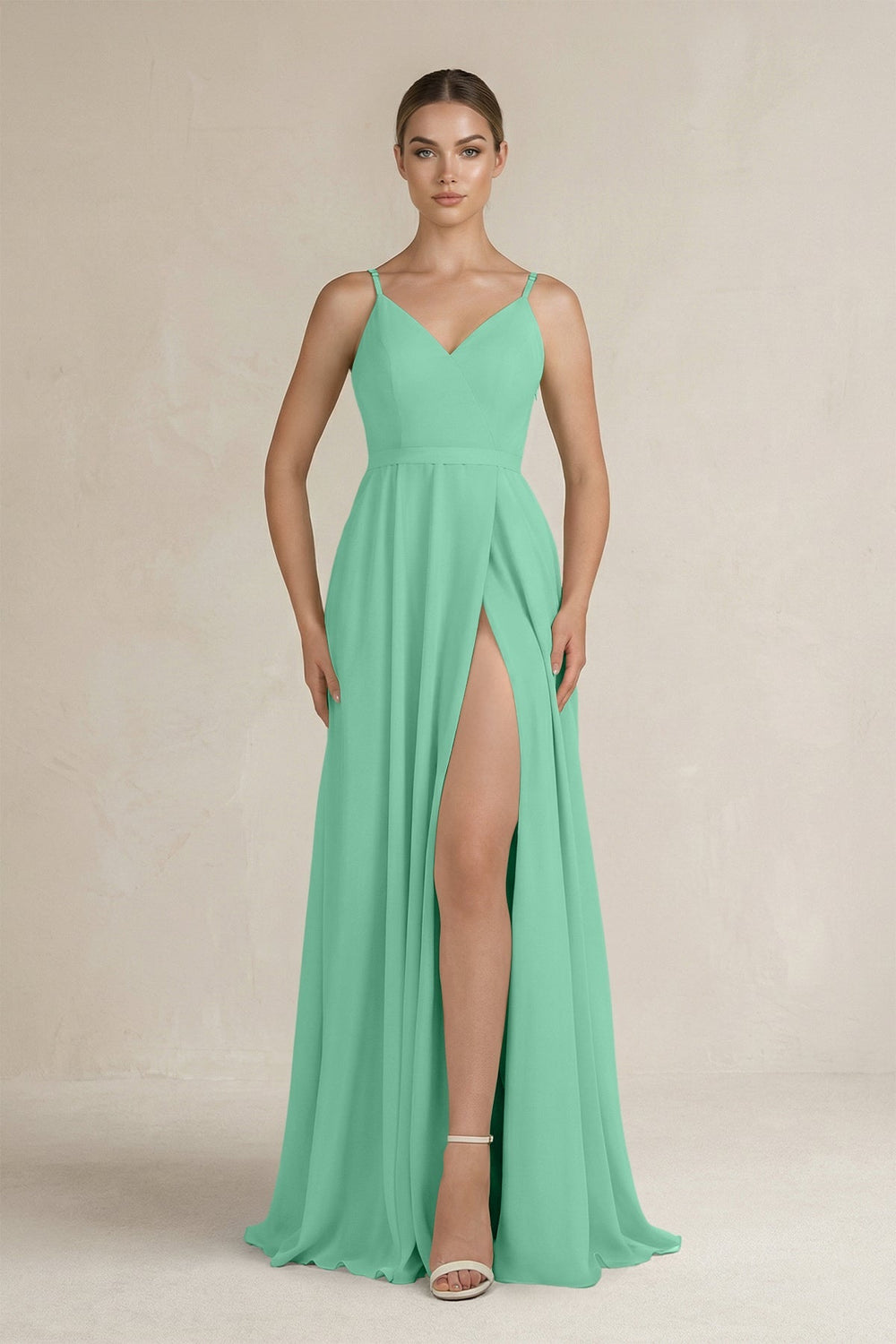 Ruched A - Line Chiffon Bridesmaid Dress with Slit in Turquoise - SHE IS ME Bridesmaid Dresses