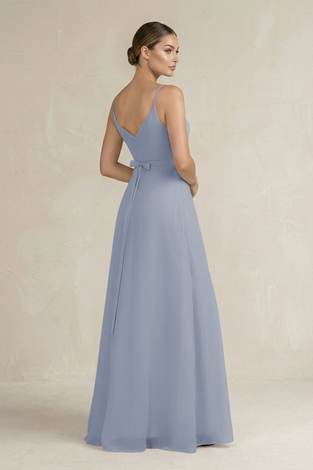 Ruched A - Line Chiffon Bridesmaid Dress with Slit in Twilight - SHE IS ME Bridesmaid Dresses