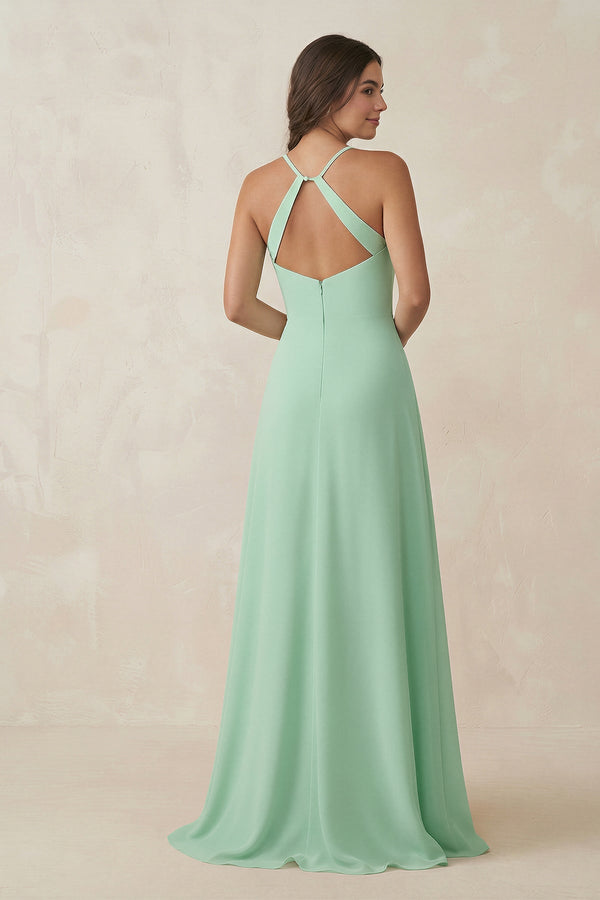 Ruched Sheath Chiffon Bridesmaid Dress in Pale Pistachio - SHE IS ME BRIDESMAID DRESSES