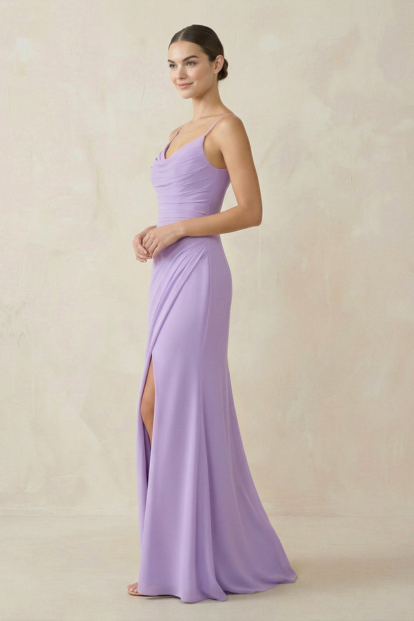 Ruched Sheath Spaghetti Strap Chiffon Bridesmaid Dress - SHE IS ME Bridesmaid Dresses
