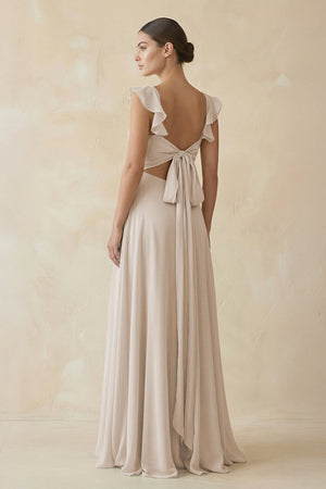 Ruffled Chiffon A - Line Long Bridesmaid Dress in Frost - SHE IS ME