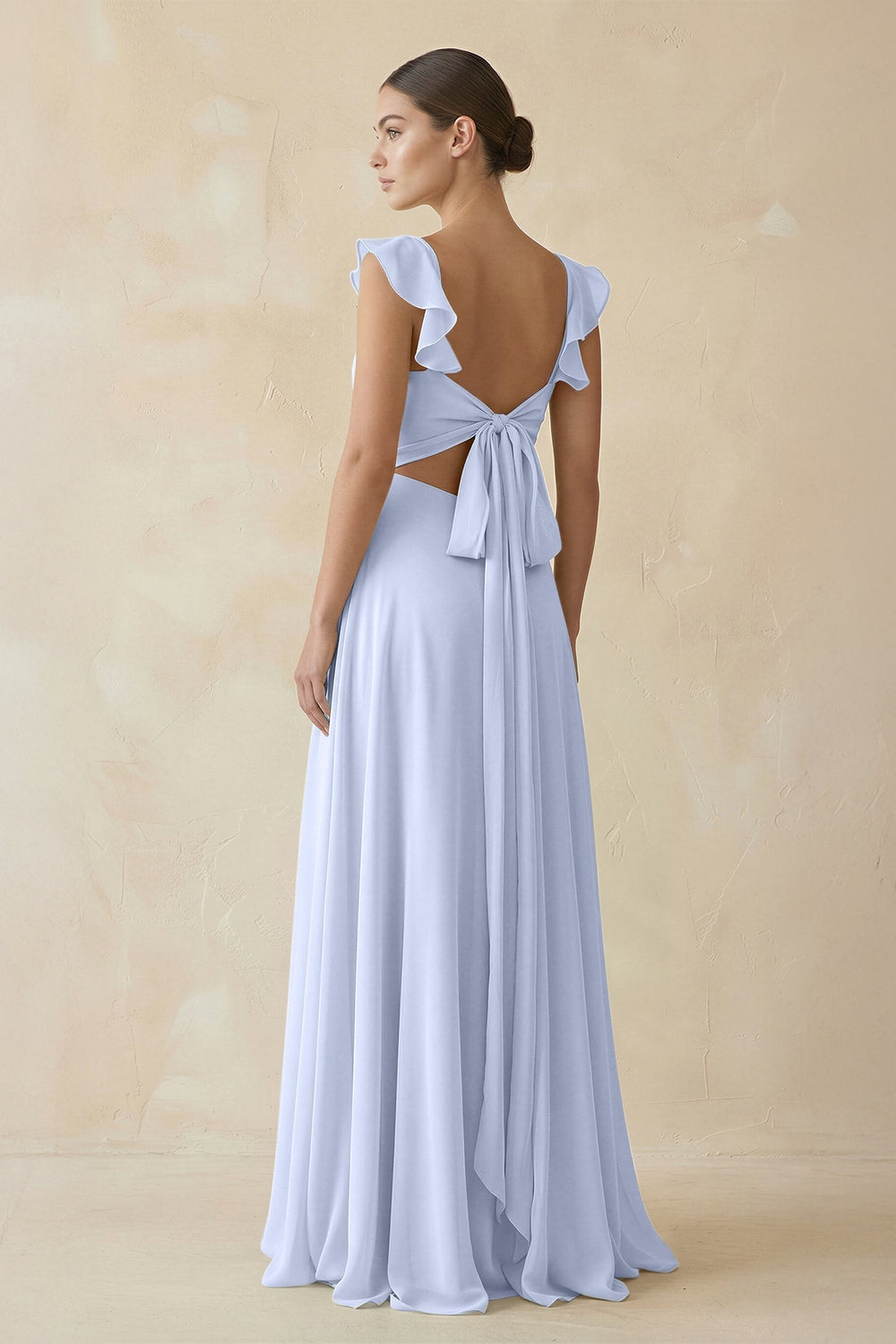 Ruffled Chiffon A - Line Long Bridesmaid Dress in Ice - SHE IS ME