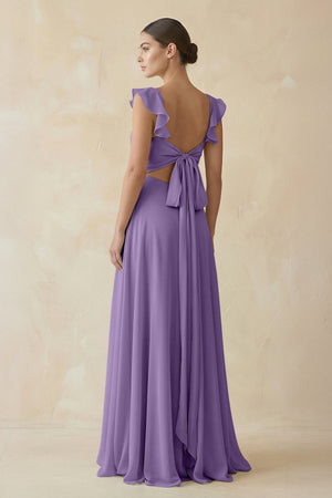 Ruffled Chiffon A - Line Long Bridesmaid Dress in Tahiti - SHE IS ME