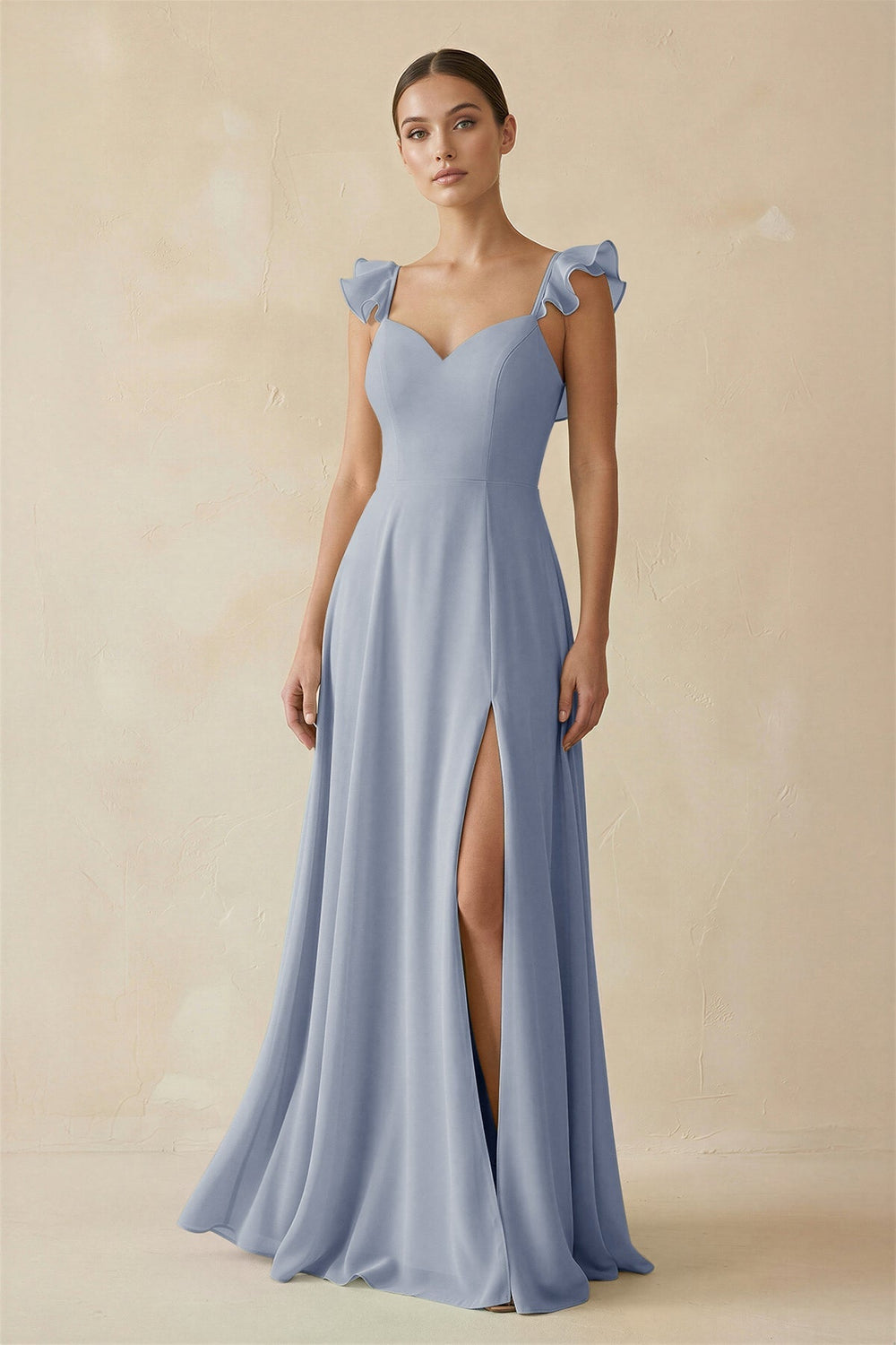 Ruffled Chiffon A - Line Long Bridesmaid Dress in Twilight - SHE IS ME
