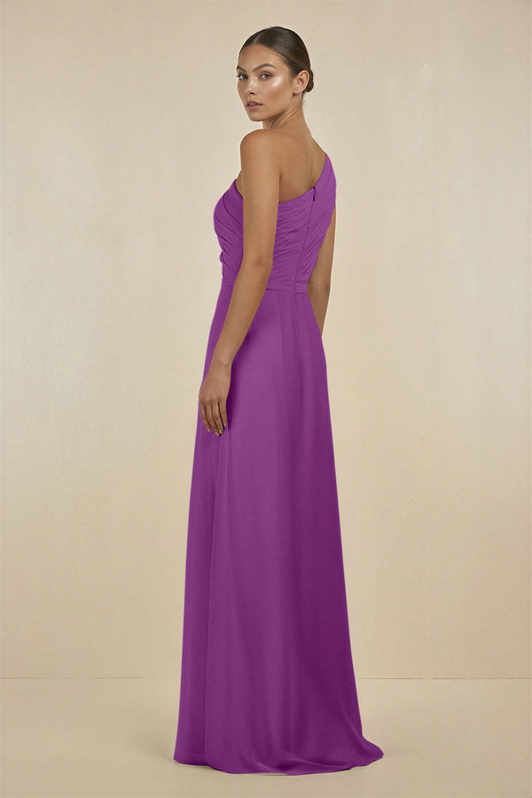 Ruffled One - Shoulder Pleated Sheath Bridesmaid Dress in Amethyst - SHE IS ME Bridesmaid Dresses