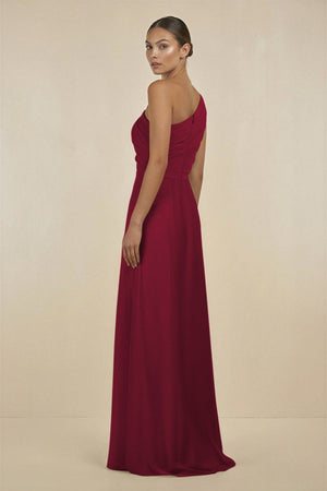 Ruffled One - Shoulder Pleated Sheath Bridesmaid Dress in Berry - SHE IS ME Bridesmaid Dresses