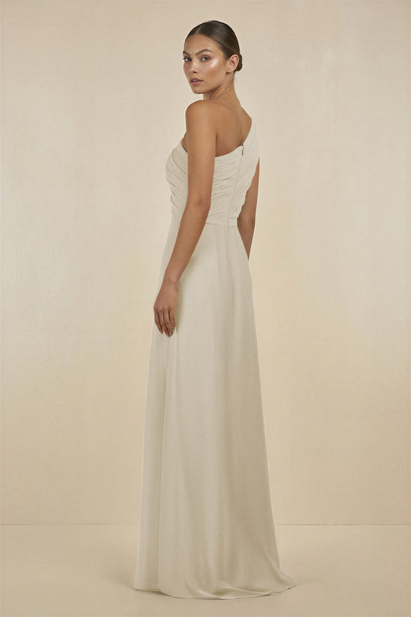Ruffled One - Shoulder Pleated Sheath Bridesmaid Dress in Dove Gray - SHE IS ME Bridesmaid Dresses