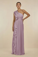 Ruffled One - Shoulder Pleated Sheath Bridesmaid Dress in Dusk - SHE IS ME Bridesmaid Dresses