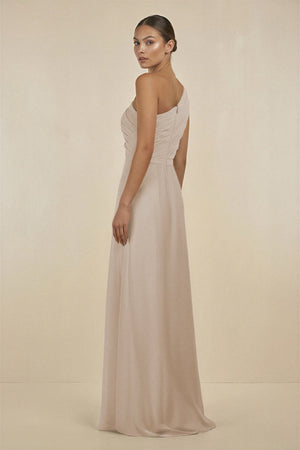 Ruffled One - Shoulder Pleated Sheath Bridesmaid Dress in Frost - SHE IS ME Bridesmaid Dresses