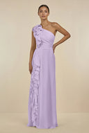 Ruffled One - Shoulder Pleated Sheath Bridesmaid Dress in Lavender - SHE IS ME Bridesmaid Dresses