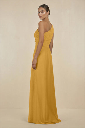 Ruffled One - Shoulder Pleated Sheath Bridesmaid Dress in Marigold - SHE IS ME Bridesmaid Dresses