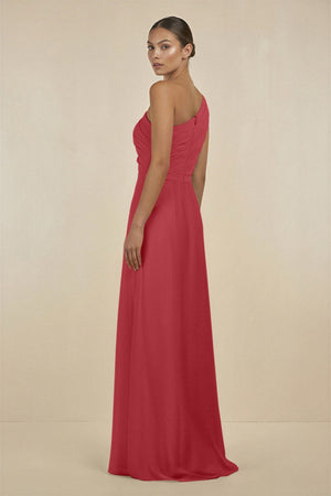 Ruffled One - Shoulder Pleated Sheath Bridesmaid Dress in Merlot - SHE IS ME Bridesmaid Dresses