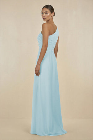 Ruffled One - Shoulder Pleated Sheath Bridesmaid Dress in Sky Blue - SHE IS ME Bridesmaid Dresses
