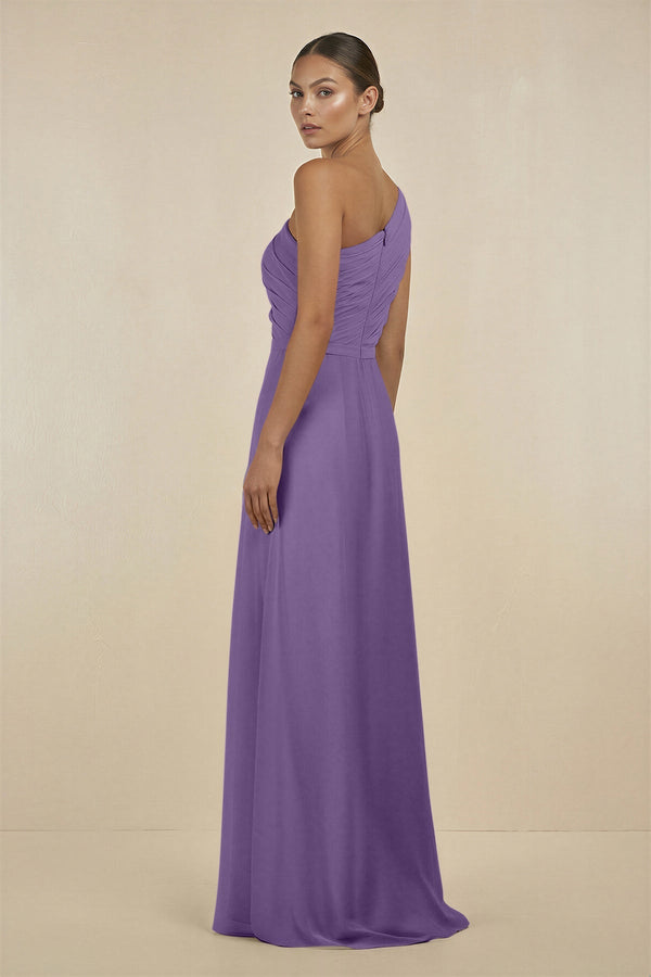 Ruffled One - Shoulder Pleated Sheath Bridesmaid Dress in Tahiti - SHE IS ME Bridesmaid Dresses
