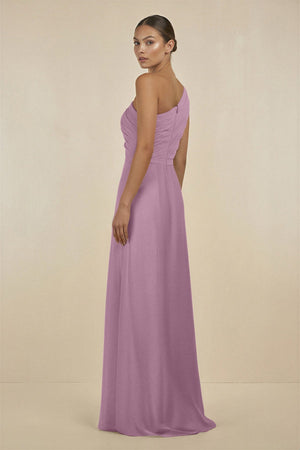 Ruffled One - Shoulder Pleated Sheath Bridesmaid Dress in Wisteria - SHE IS ME Bridesmaid Dresses