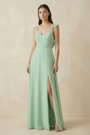 Ruffled Sleeve A - Line Chiffon Bridesmaid Dress - SHE IS ME Bridesmaid Dresses