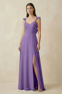 Ruffled Sleeve A - Line Chiffon Bridesmaid Dress in Tahiti - SHE IS ME Bridesmaid Dresses