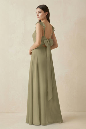 Ruffled Sleeve A - Line Chiffon Bridesmaid Dress in Thyme - SHE IS ME Bridesmaid Dresses