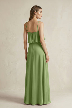 Ruffled Spaghetti Strap A - Line Chiffon Bridesmaid Dress in Matcha - SHE IS ME Bridesmaid Dresses
