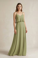 Ruffled Spaghetti Strap A - Line Chiffon Bridesmaid Dress in Moss Green - SHE IS ME Bridesmaid Dresses