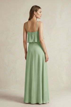 Ruffled Spaghetti Strap A - Line Chiffon Bridesmaid Dress in Sage - SHE IS ME Bridesmaid Dresses