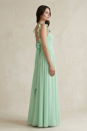 Ruffled Spaghetti Strap Chiffon A-Line Bridesmaid Dress in Pale Pistachio - SHE IS ME BRIDESMAID DRESSES