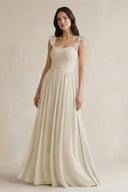 Ruffled Spaghetti Strap Chiffon A - Line Bridesmaid Dress in Dove Gray - SHE IS ME Bridesmaid Dresses