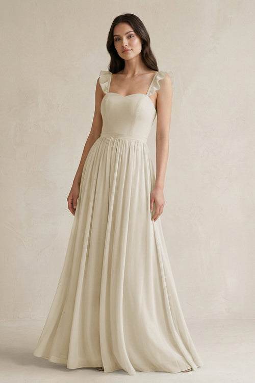 Ruffled Spaghetti Strap Chiffon A - Line Bridesmaid Dress in Dove Gray - SHE IS ME Bridesmaid Dresses