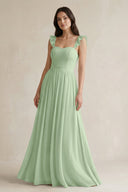 Ruffled Spaghetti Strap Chiffon A - Line Bridesmaid Dress in Sage - SHE IS ME Bridesmaid Dresses