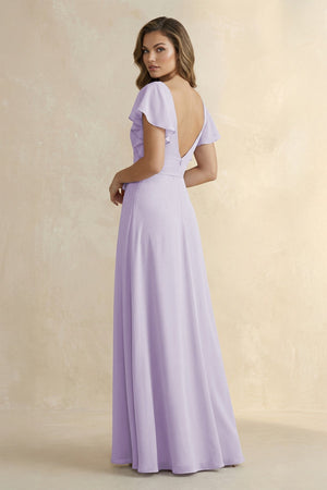 Ruffled V-Neck Chiffon A-Line Bridesmaid Dress in Lavender - SHE IS ME BRIDESMAID DRESSES