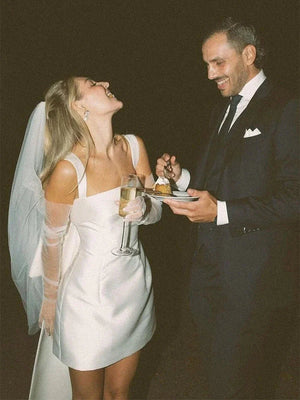 Satin Sheath Wedding Dress With Bow in Ivory - SHE IS ME Wedding Dresses
