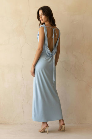 Scoop Neck Backless Maxi Dress in Sky Blue - SHE IS ME