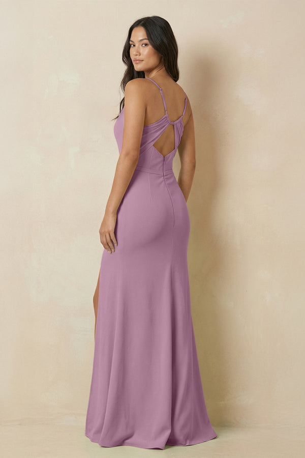 Sheath Cami Strap Chiffon Bridesmaid Dress with Slit in Wisteria - SHE IS ME Bridesmaid Dresses