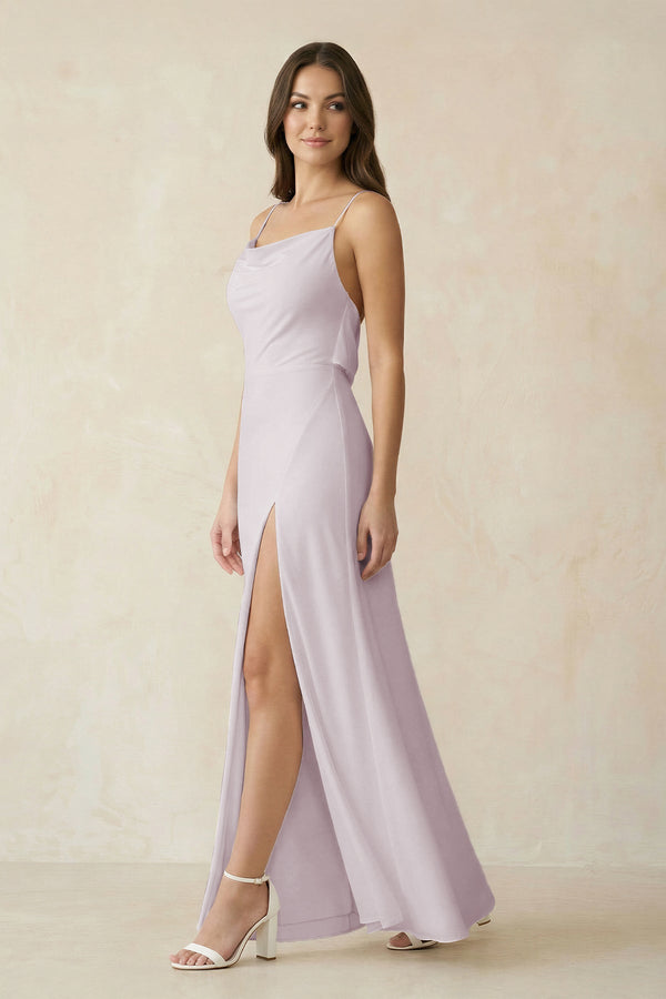 Sheath Satin Bridesmaid Dress with Side Slit in Dusk - SHE IS ME Bridesmaid Dresses