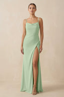 Sheath Spaghetti Straps Chiffon Long Bridesmaid Dress in Sage - SHE IS ME Bridesmaid Dresses