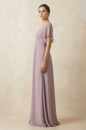 Short Sleeve V - Neck Chiffon A - Line Bridesmaid Dress in Dusk - SHE IS ME Bridesmaid Dresses