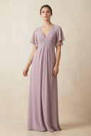 Short Sleeve V - Neck Chiffon A - Line Bridesmaid Dress in Dusk - SHE IS ME Bridesmaid Dresses