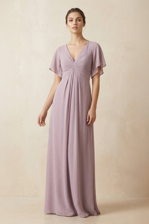 Short Sleeve V - Neck Chiffon A - Line Bridesmaid Dress in Dusk - SHE IS ME Bridesmaid Dresses