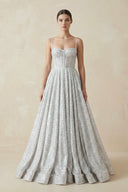 Silver Glitter Spaghetti Strap A - Line Wedding Dress - SHE IS ME Wedding Dresses