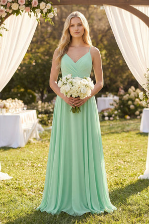 Spaghetti Strap A - Line Chiffon Bridesmaid Dress - SHE IS ME Bridesmaid Dresses