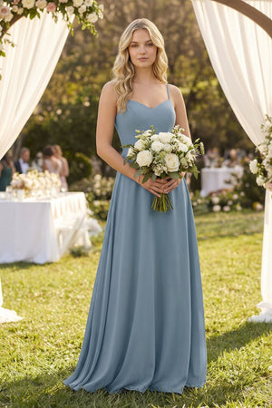 A-Line Chiffon Spaghetti Strap Bridesmaid Dress in Neptune - SHE IS ME BRIDESMAID DRESSES