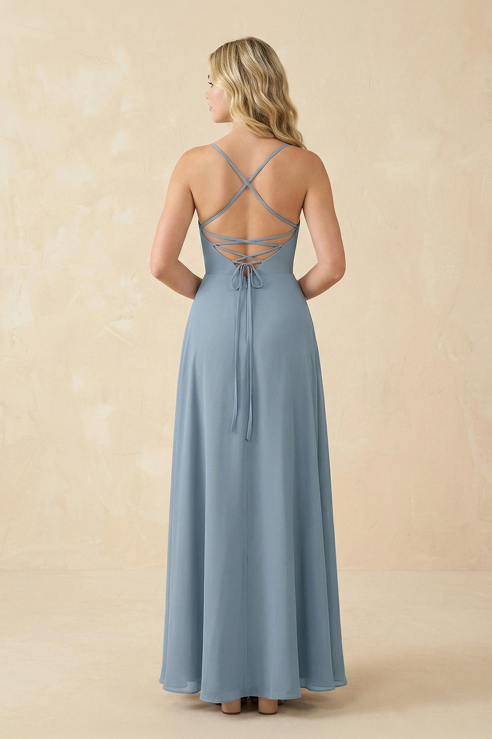 A-Line Chiffon Spaghetti Strap Bridesmaid Dress in Neptune - SHE IS ME BRIDESMAID DRESSES