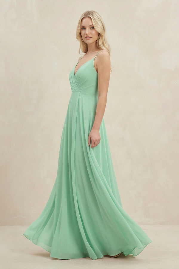 A-Line Spaghetti Strap Chiffon Bridesmaid Dress in Pale Pistachio - SHE IS ME BRIDESMAID DRESSES